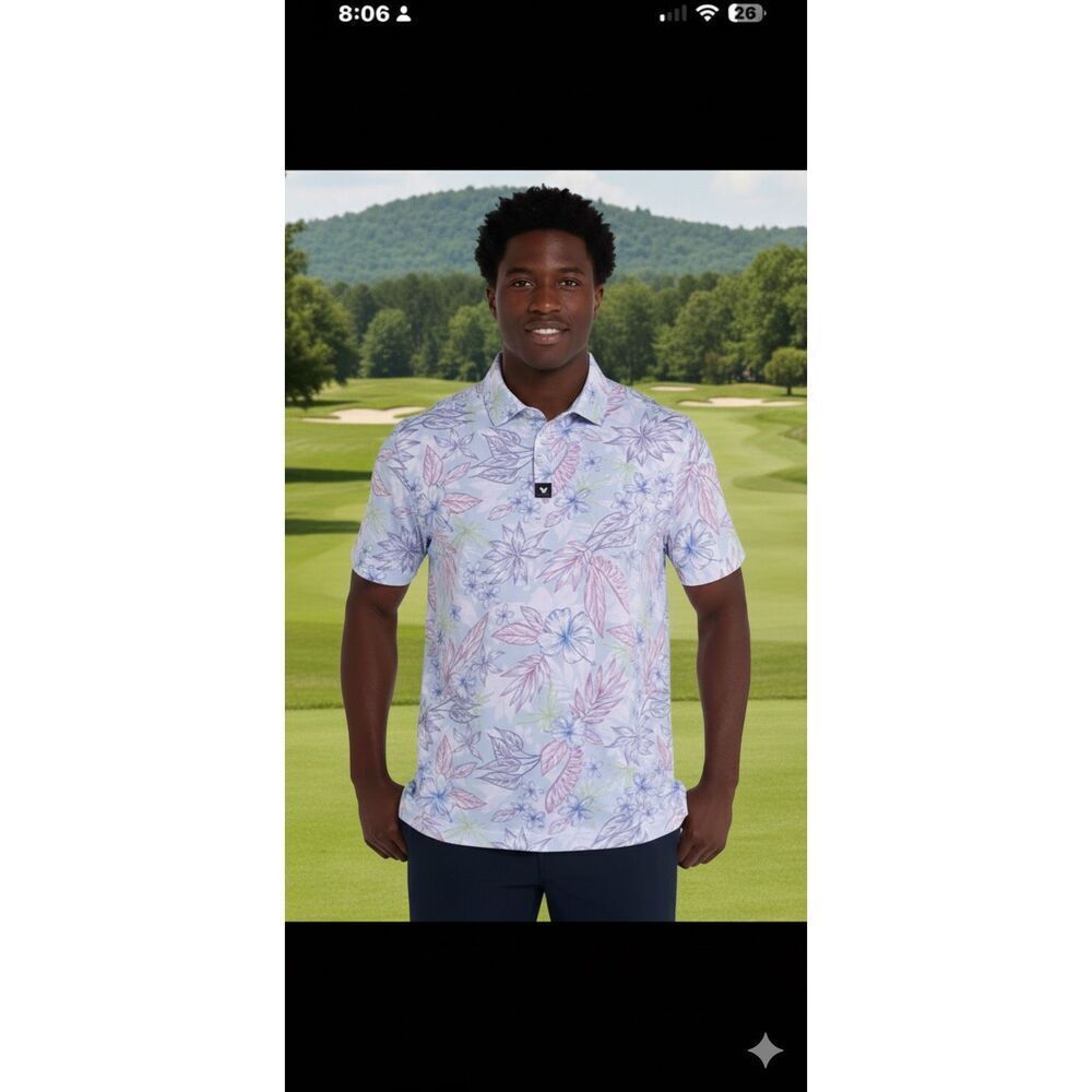 Bad Birdie NWT Golf Core Short Sleeve Polo UPF 50 Dry Heat Tropical Floral Mediu
